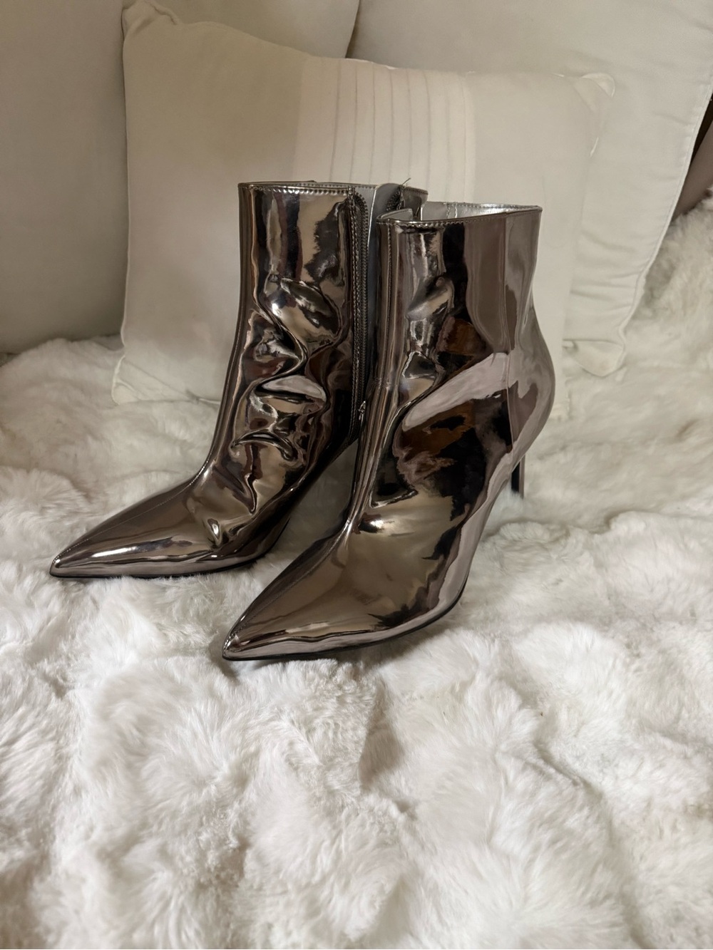 Nine West Mirrored Pointed Toe Ankle Boots - Silver